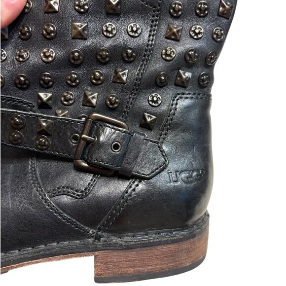UGG Australia Conor Studded Moto Leather Boot Black Women Size 9.5 - Picture 4 of 10